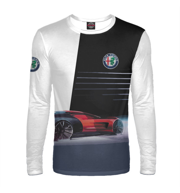 Мужской лонгслив с изображением Alfa Romeo sketch цвета Белый