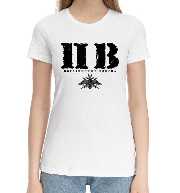 Женская хлопковая футболка с изображением Пограничные Войска цвета Белый