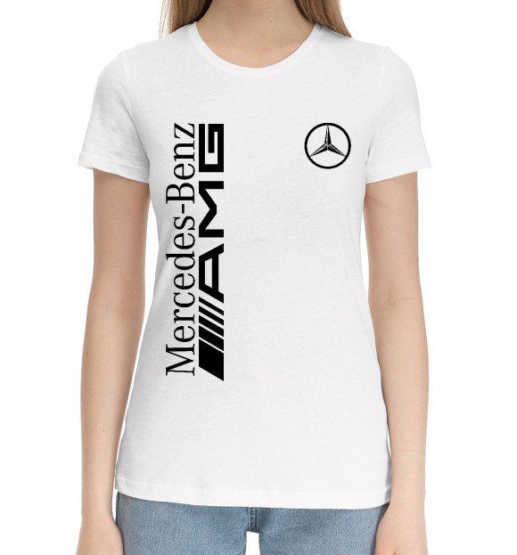 Женская хлопковая футболка с изображением Mersedes-Benz AMG цвета Белый