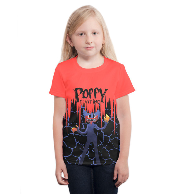 Футболка для девочек с изображением Poppy Playtime цвета Белый