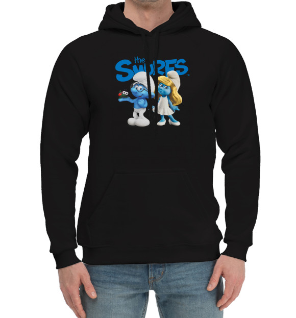 Мужской хлопковый худи с изображением The Smurfs цвета Черный
