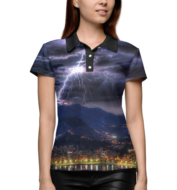 Женское поло с изображением Молния цвета Белый