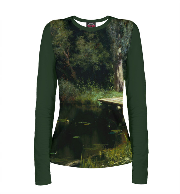 Женский лонгслив с изображением Поленов В.Д. Заросший пруд цвета Белый