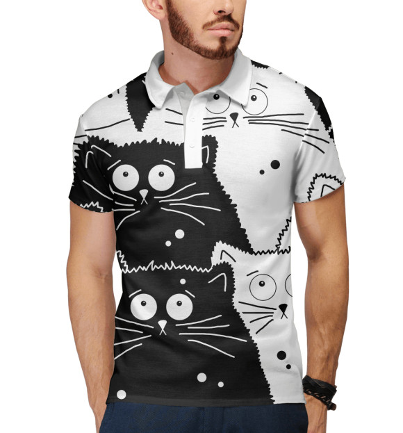 Мужское поло с притом Котики цвета Белый Мужское поло с изображением Котики цвета Белый