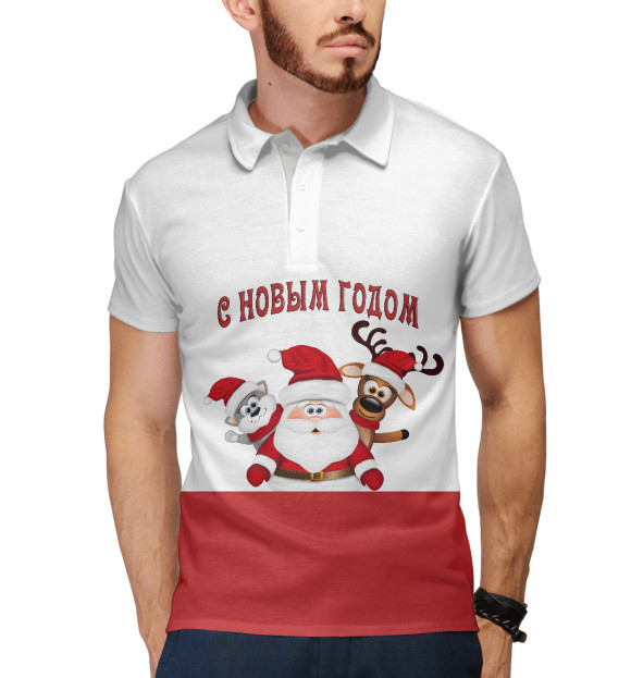 Мужское поло с изображением С Новым Годом! цвета Белый