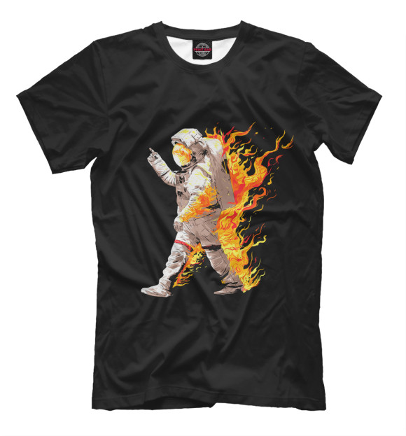 Мужская футболка с изображением Астронавт в огне цвета Черный