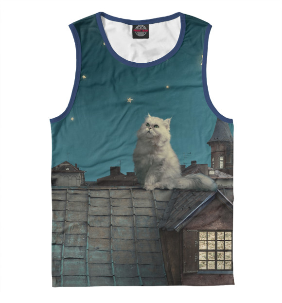 Мужская майка с изображением Кот цвета Белый