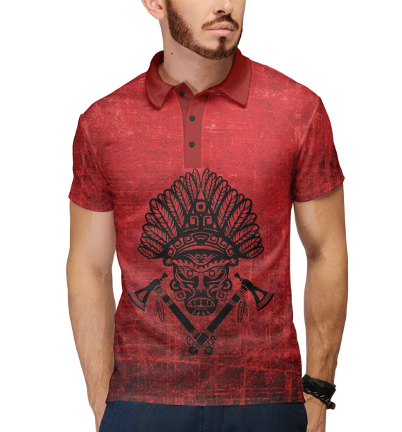 Мужское поло с изображением Индеец с тамагавками цвета Белый
