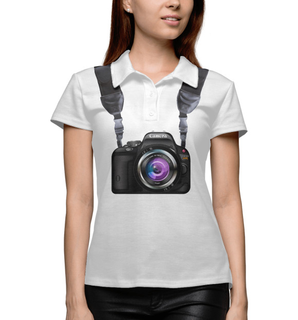 Женское поло с изображением Фотоаппарат всегда со мной цвета Белый