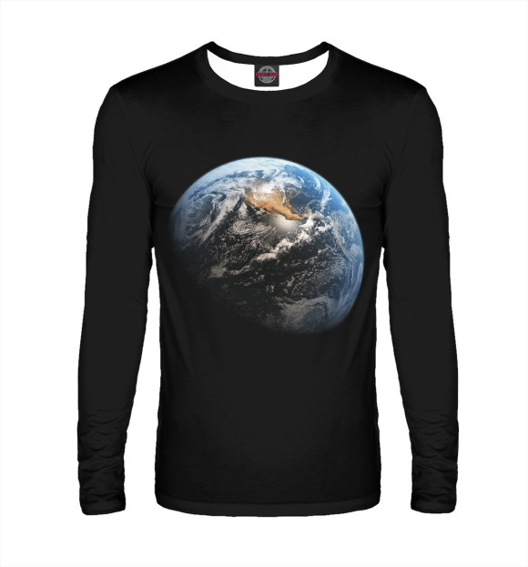 Мужской лонгслив с изображением Земля цвета Белый