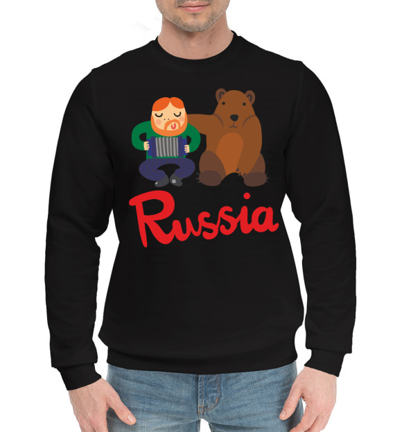 Мужской хлопковый свитшот с изображением Медведь и гармонист цвета Черный