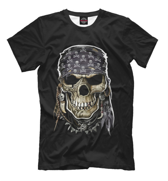 Мужская футболка с изображением Пиратский череп цвета Черный