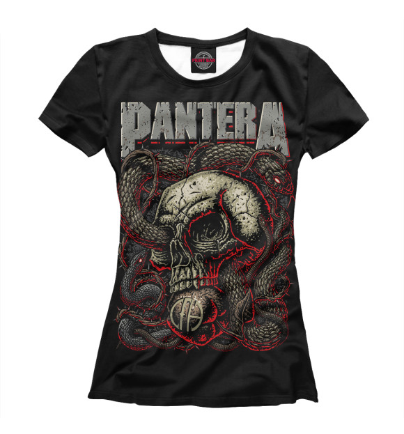 Футболка для девочек с изображением Pantera Skull and Snake цвета Белый