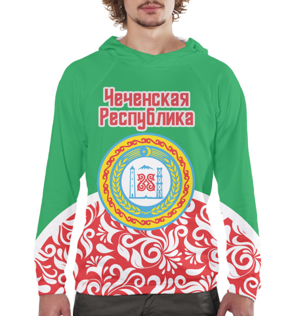 Мужское худи с изображением Чечня цвета Белый