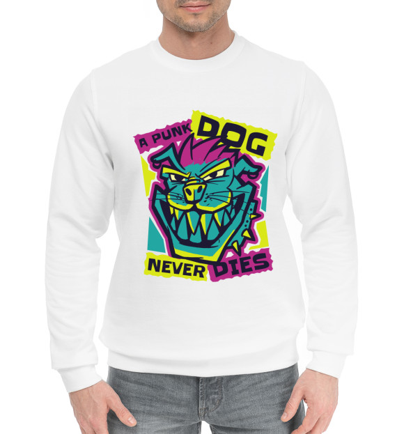 Мужской хлопковый свитшот с изображением Punk Dog цвета Белый