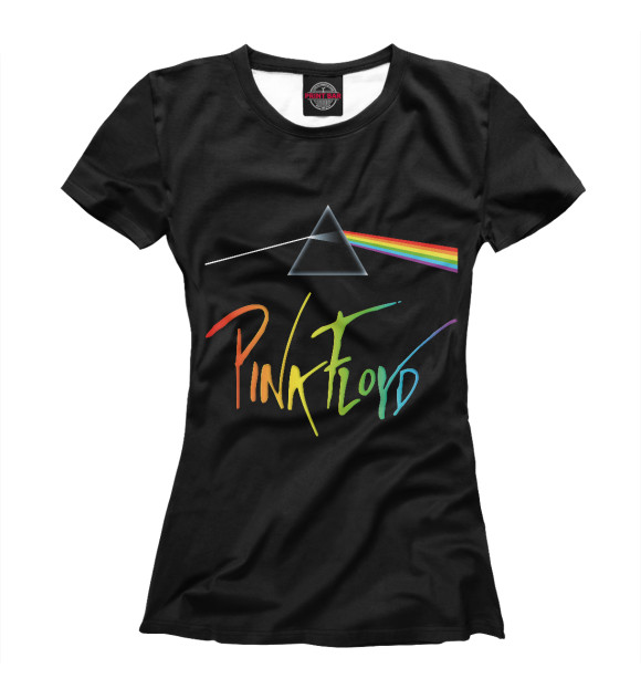 Женская футболка с изображением Pink Floyd радужный логотип цвета Белый
