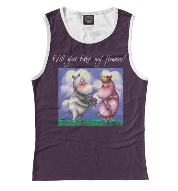 Майка для девочки с притом Муми-тролль и Фрекен цвета Белый Майка для девочки с изображением Муми-тролль и Фрекен цвета Белый