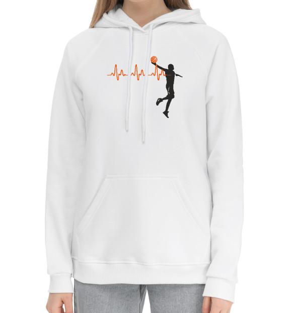 Женский хлопковый худи с изображением Баскетбольный пульс цвета Белый