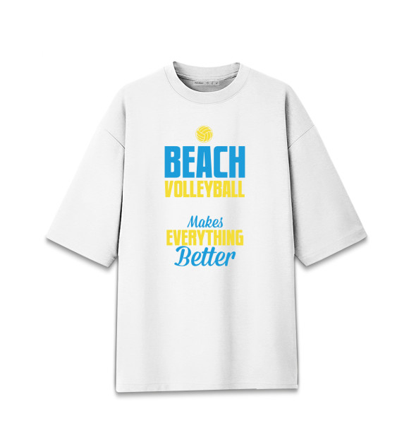 Женская футболка оверсайз с притом Beach Volleyball цвета Белый Женская футболка оверсайз с изображением Beach Volleyball цвета Белый