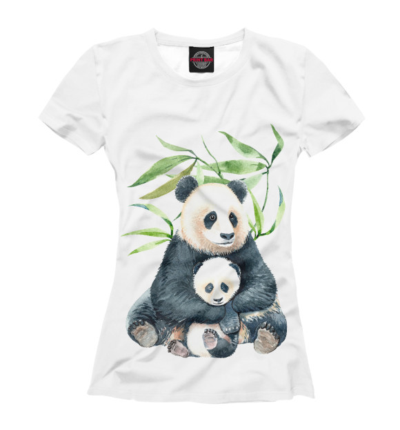 Женская футболка с изображением Панда с детенышем цвета Белый