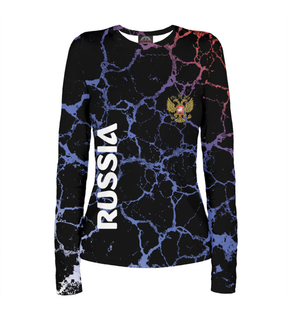 Женский лонгслив с изображением RUSSIA цвета Белый