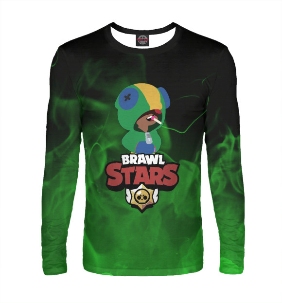 Мужской лонгслив с притом Brawl Stars:Leon цвета Белый Мужской лонгслив с изображением Brawl Stars:Leon цвета Белый
