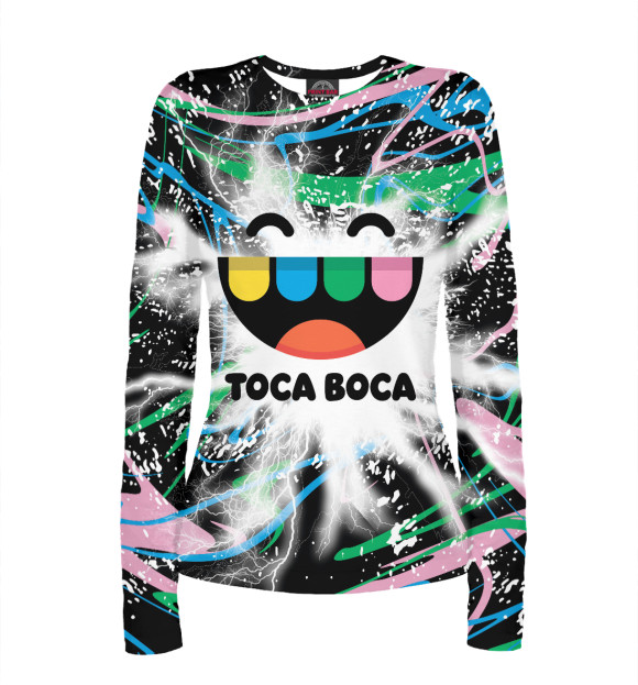 Женский лонгслив с притом Toca Boca цвета Белый Женский лонгслив с изображением Toca Boca цвета Белый