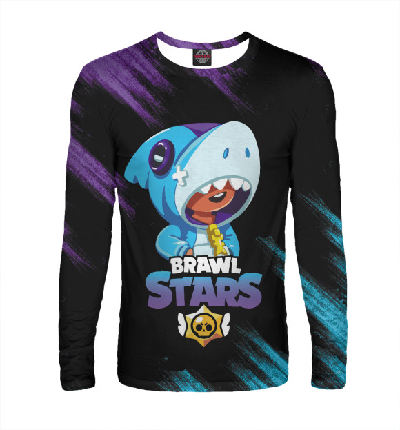 Мужской лонгслив с притом Brawl Stars LEON SHARK цвета Белый Мужской лонгслив с изображением Brawl Stars LEON SHARK цвета Белый