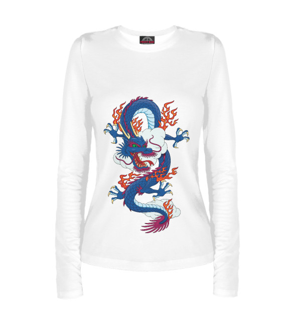 Женский лонгслив с изображением Китайский дракон цвета Белый