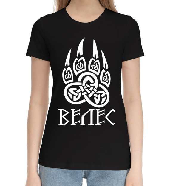 Женская хлопковая футболка с изображением Печать Велеса цвета Черный