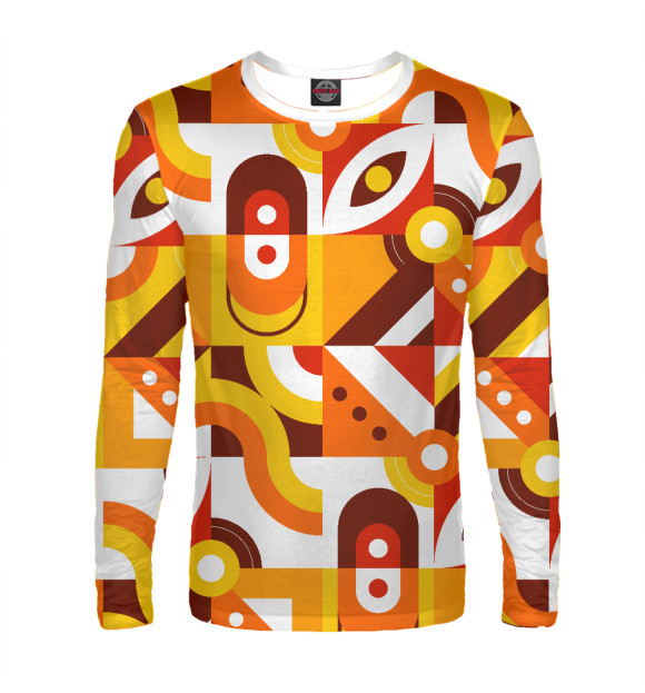 Мужской лонгслив с изображением Pattern - retro orange цвета Белый