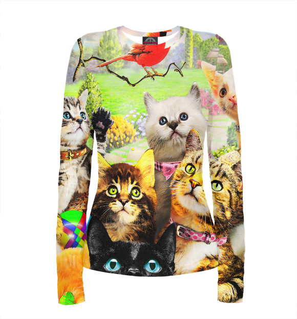 Женский лонгслив с изображением КОТЫ цвета Белый