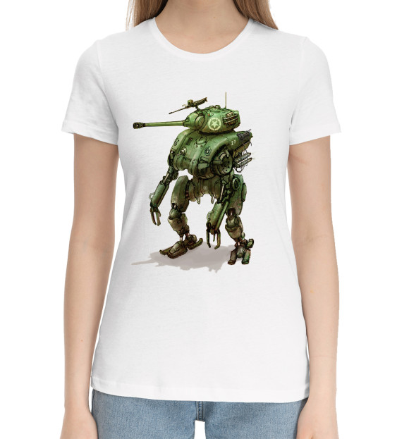 Женская хлопковая футболка с изображением Танк трансформер цвета Белый
