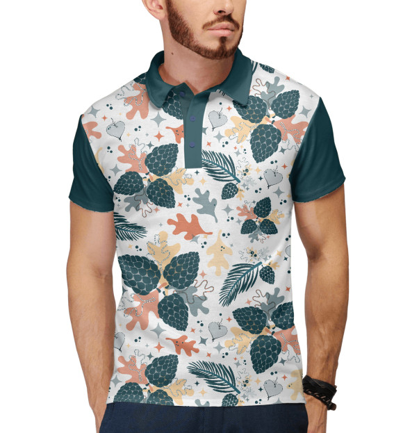 Мужское поло с изображением Сосновые шишки цвета Белый