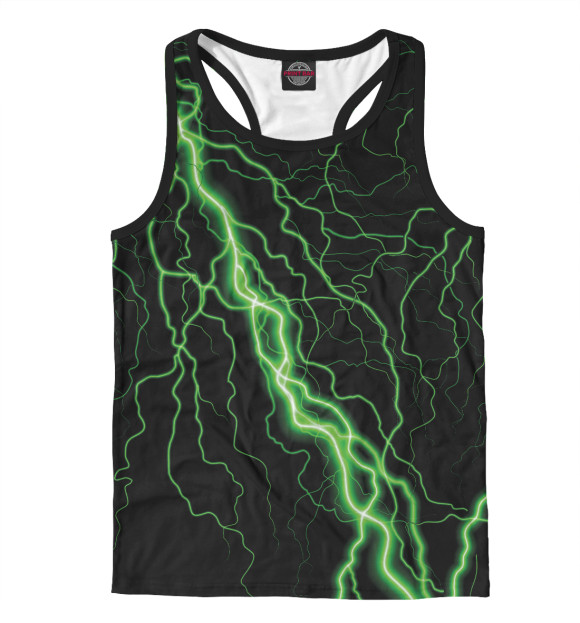 Мужская майка-борцовка с изображением Зеленая молния цвета Белый