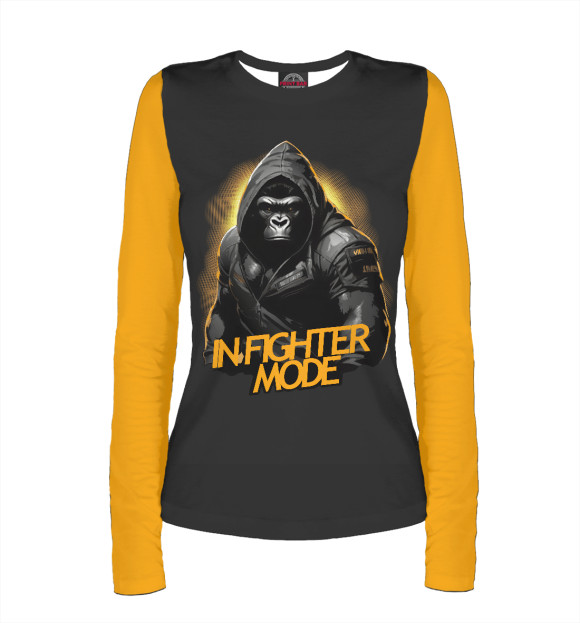 Женский лонгслив с притом IN FIGHTER MODE цвета Белый Женский лонгслив с изображением IN FIGHTER MODE цвета Белый
