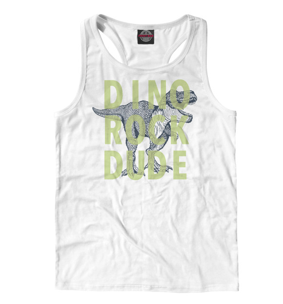 Мужская майка-борцовка с изображением Dino rock dude цвета Белый