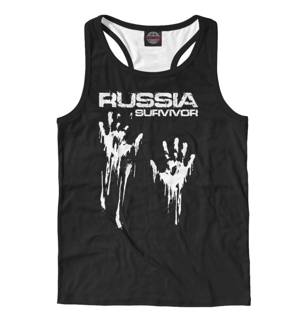 Мужская майка-борцовка с изображением Россия выживший цвета Белый