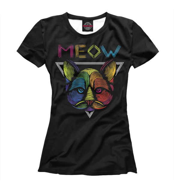 Женская футболка с изображением Неоновый кот цвета Белый