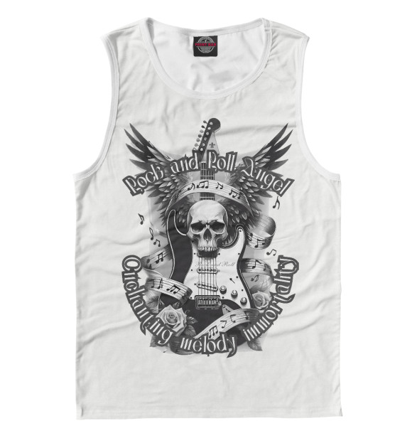 Мужская майка с притом Rock and Roll Angel цвета Белый Мужская майка с изображением Rock and Roll Angel цвета Белый