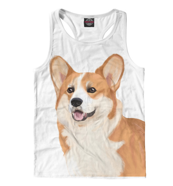 Мужская майка-борцовка с изображением Корги цвета Белый