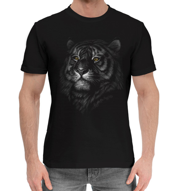 Мужская хлопковая футболка с изображением Хищные кошки цвета Черный