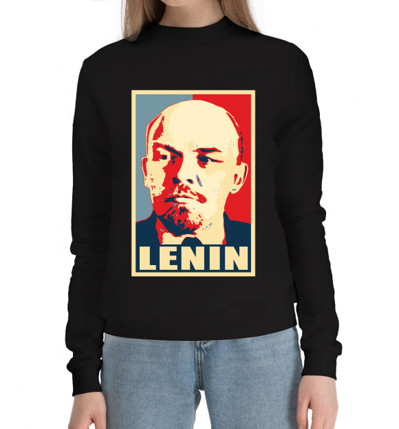 Женский хлопковый свитшот с притом Lenin цвета Черный Женский хлопковый свитшот с изображением Lenin цвета Черный