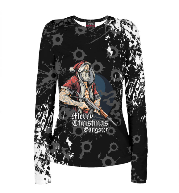 Женский лонгслив с изображением Merry Christmas Gangster цвета Белый