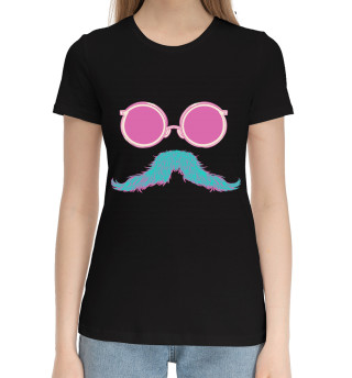 Женская хлопковая футболка Очки и усы