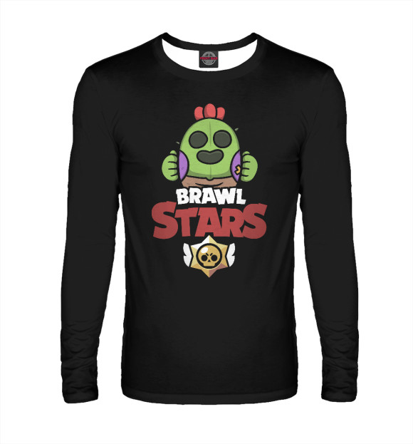 Мужской лонгслив с притом Brawl Stars - Spike цвета Белый Мужской лонгслив с изображением Brawl Stars - Spike цвета Белый