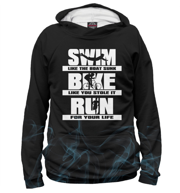 Женское худи с изображением Swim Bike Run Triathlon цвета Белый