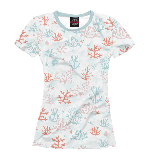 Женская футболка с изображением Кораллы и ракушки цвета Белый