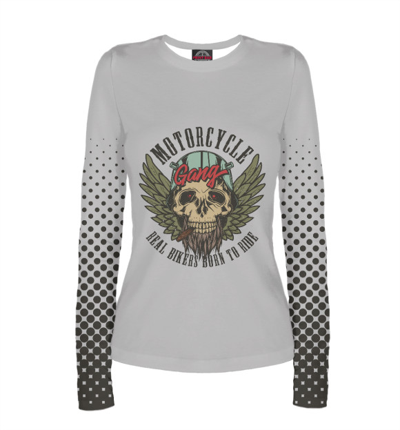 Женский лонгслив с изображением Байкер цвета Белый