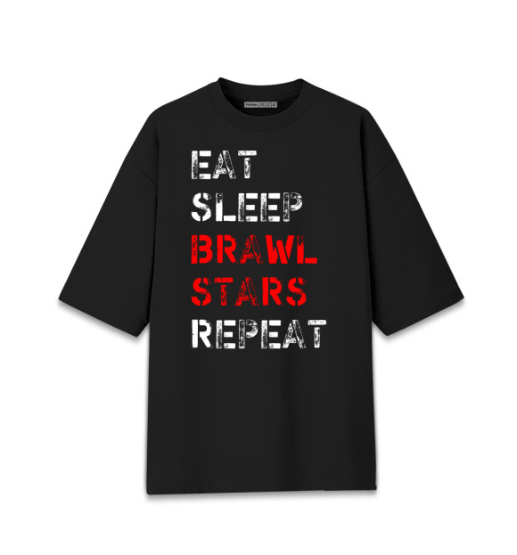Мужская футболка оверсайз с изображением Eat Sleep Brawl Stars Repeat цвета Черный